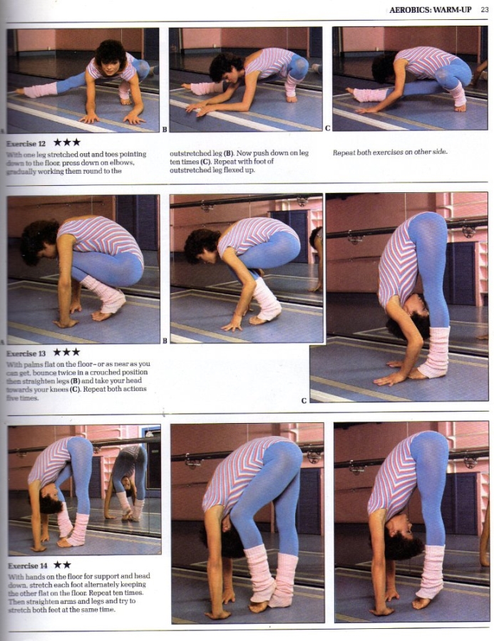 A book page of a woman doing yoga/fitness stretches