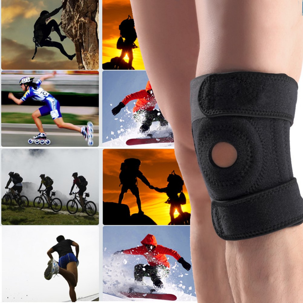An image of various activities involving a knee brace